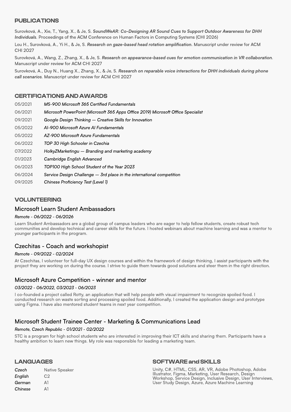 Anna Surovková curriculum vitae, page 2 of 2